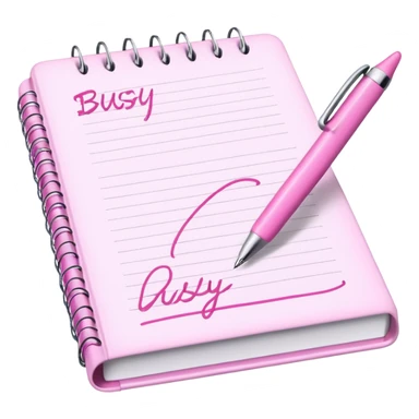 pink book and note pen add on it the word BUSY sticker