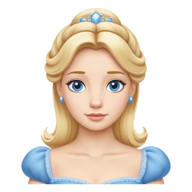 extremely minimal Cinderella from hips up, simple blue dress shape, basic blonde hair outline, few facial details, ultra simplified sticker
