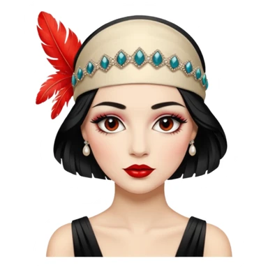 1920s woman, jazz age, feathered headband, glamorous makeup sticker