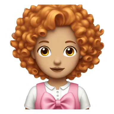 a girl with curly ginger hair and a pink bow sticker