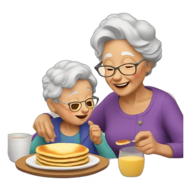 Granny eating pancakes with grandson sticker