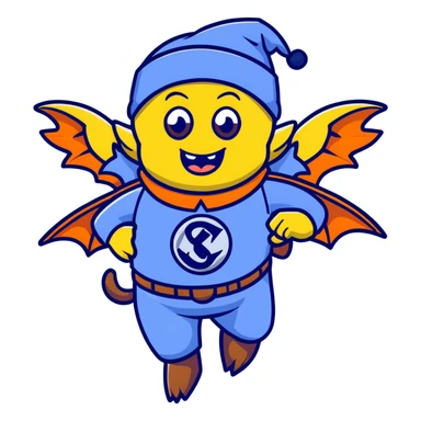 Wicked witch's flying monkey minion with bat wings, grimacing face, wearing blue uniform and fez cap sticker