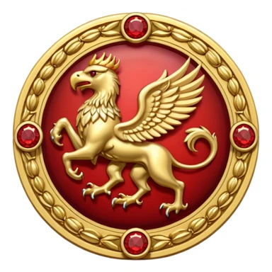 Golden griffin crest / brosch in a circle with red gems and no background sticker