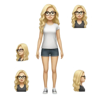 white girl with blonde hair and glasses full body  sticker