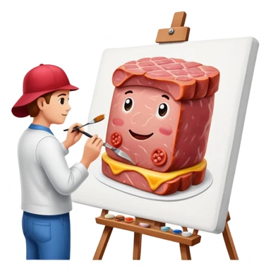 artist painting a SPAM meat portrait landscape  sticker