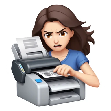 woman shaking printer in anger sticker