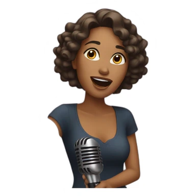 A beautiful woman singing with a mic sticker