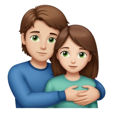 Brown middle part haired boy with blue-green eyes and brown haired brown eyed girl hugging sticker