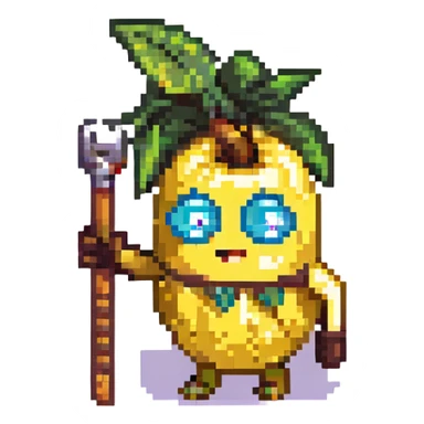 banana with eyes and a pickaxe sticker