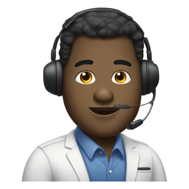 A black chubby guy, using a badge write Gustavo, he uses a telemarketing headphone  sticker