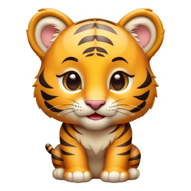 Cinematic Cute Tiger Cub Portrait Emoji, Head tilted playfully and inquisitively, with an adorably compact form accented by subtle stripes and round, sparkling eyes full of wonder, Simplified yet irresistibly adorable features, highly detailed, glowing with a warm, inviting wild glow, high shine, affectionate and lively, stylized with a touch of whimsical feline cuteness, soft glowing outline, capturing the essence of a mischievous yet loving tiger cub that seems as if it could leap out of the screen into your arms! sticker