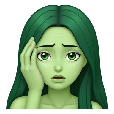green skinned woman with long black hair facepalm sticker