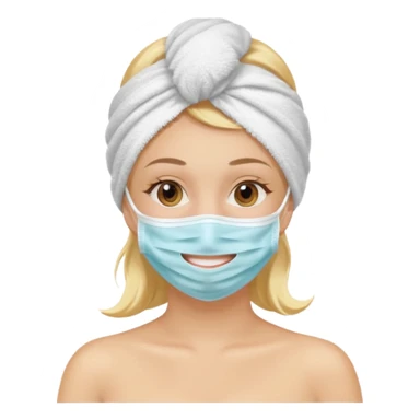 Chica rubia con toalla en la cabeza y mascarilla en la cara sticker