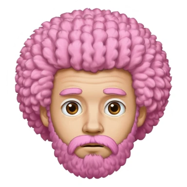 A light-skinned man with a fluffy pink afro, brown eyes, a beard, and a slightly uneasy expression. sticker