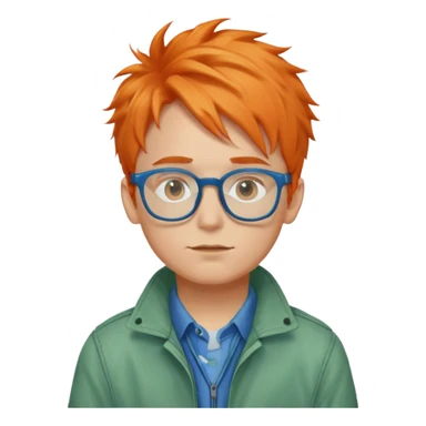 Norman Price (a boy with orange messy hair, blue glasses and a pale blue jacket over a green shirt) sticker