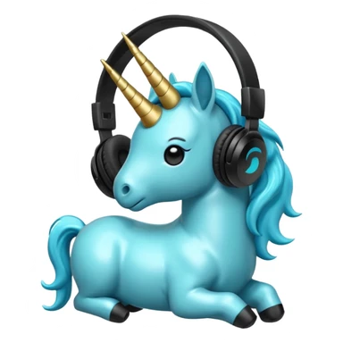 Unicornio bebé cyan sentado escuchando música con auriculares negros sticker