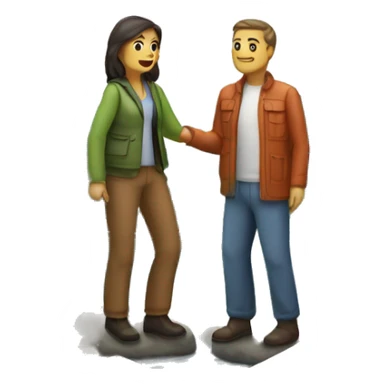 mujer y hombre junto a una carpa a la orilla de un lago con montañas de fondo sticker