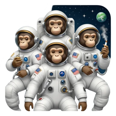 group of apes in astronaut suits, floating in space, smoking weed sticker