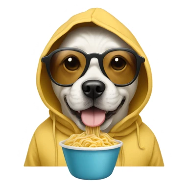 dog wearing hoodie eating noodles and wearing sunglasses  sticker