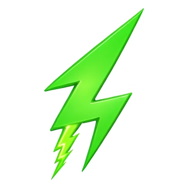 A single neon green lightning bolt emoji, glossy and smooth, vibrant neon green color, high detail, simple and cute design sticker