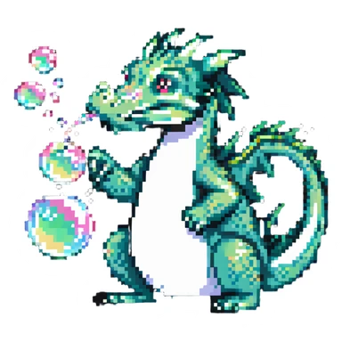 classic Bubble Bobble green dragon with bubbles sticker