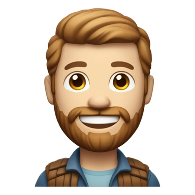one 3d characters like the apple memoji design style dressed like a timber crossing arm with a smile face, white skin, brown hair and beard  sticker
