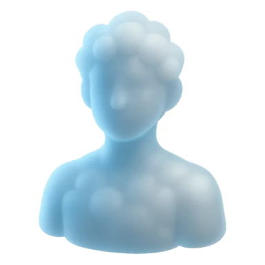 person made entirely of white fluffy clouds, shoulder up, front view, matte glass style sticker