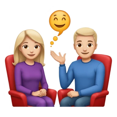 One man and one woman sitting face to face on the same chair sticker