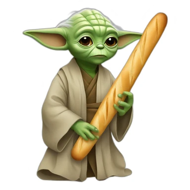 yoda with a french baguette instead of a lightsaber sticker