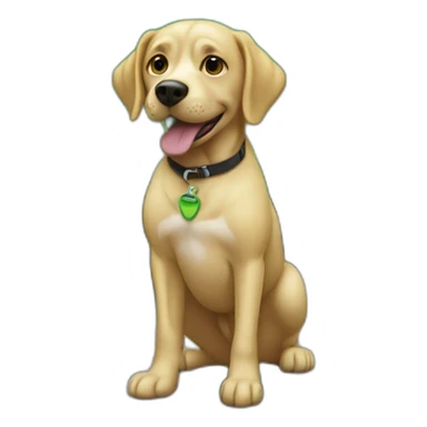 dog peeing in front of a green car sticker