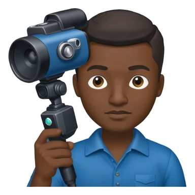 mafia holding a microphone and a camera in his hands. in a dark azure T-shirt sticker