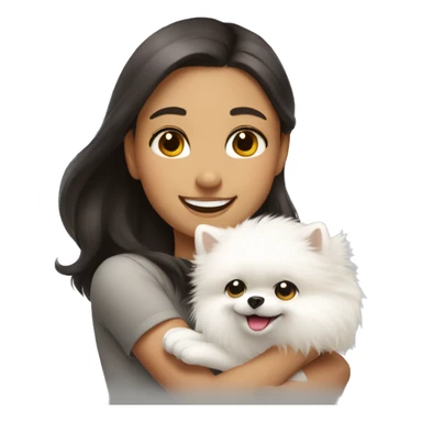 girl smiling hug white pomeranian sticker