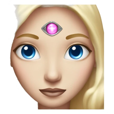 magical diva with thin pink andromedan face long blonde hair and blue eyes glowing third eye sticker