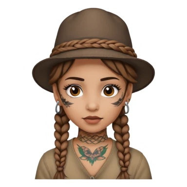 color braided girl with hat and face tattooed sticker