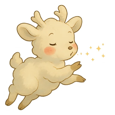 vanilla cloud doe with rosy cheeks, floating and blowing sparkles, ghibli style sticker