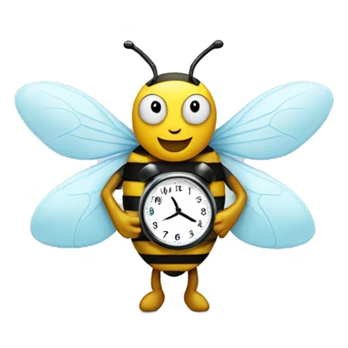 a bee with an alarm clock in both hands sticker