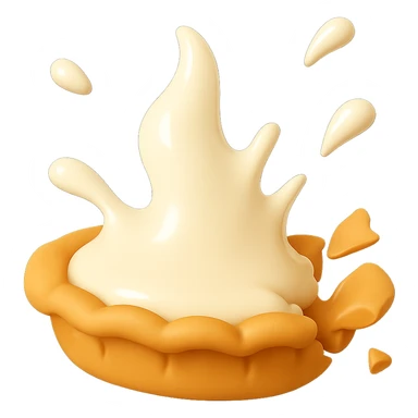 Show the cream pie with a small cream splash, crust still mostly intact, playful 3D emoji style, golden brown crust, same angle as reference. (Stage 3 of 6) sticker