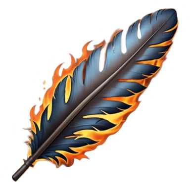 iOS emoji, dark fantasy feather, burned edges, ember glow, soft shadow, minimal sticker