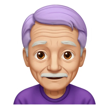 Abuelo hombre con ropa morada, ojos cafés, muchas arrugas, aspecto feliz, el pelo debe ser blanco no morado. sticker