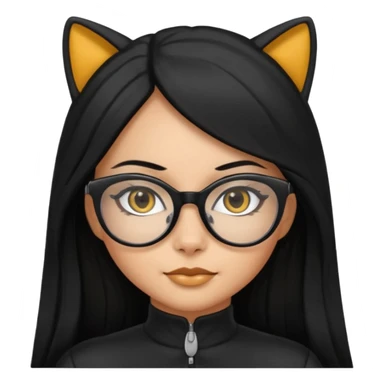 Hispanic woman with long silky hair and glasses in a cat suit sticker
