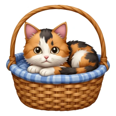 A fluffy kitten curled inside a wicker basket with sleepy eyes. sticker
