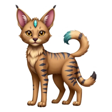 A Colorful exotic tropical tribal cute happy realistic esoteric patterned fluffy furry dark caracal-Lykoi-bobcat-sphynx-genet-serval-Fakémon-fursona-hybrid-fusion-animal-creature, full body, 4-legged sticker