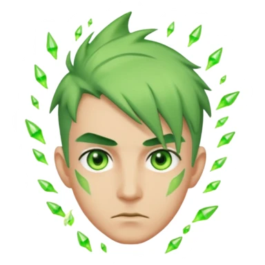 Make an emoji of a 🙎🏼‍♂️with green hair spiking up with a green aura around him sticker