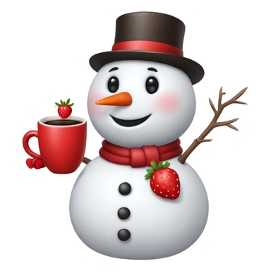 One snowmen holding strawberry and coffe sticker