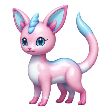 Shiny Pastel Translucent Sparkly Skitty-Dratini-Sylveon-Lumineon-Dragonair-Fakémon-hybrid-creature (full body)  sticker