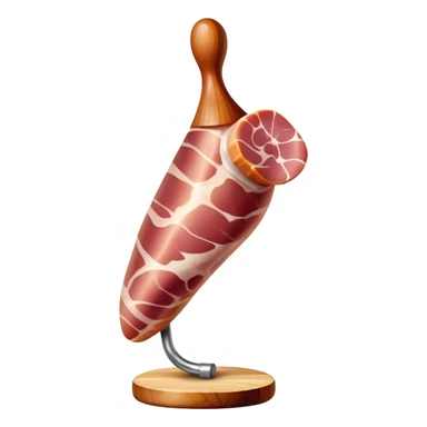 Jamón Serrano Cinematic Realistic Jamón Serrano Dish Emoji, depicted as a prominent leg of cured ham with visible marbling, rendered with rich textures and dynamic, appetizing lighting. sticker
