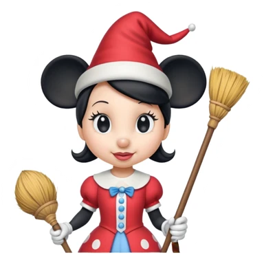
Minnie as a witch (hat + broom)  cartoon -style/cute and transparent for a sticker sticker