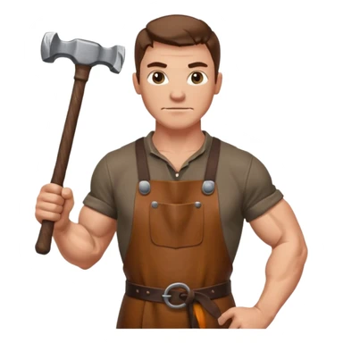 Emoji portrait of a Celtic blacksmith. Work clothes, muscular arms, holding a hammer and wearing a leather apron. sticker