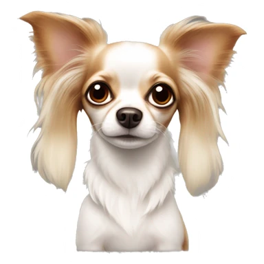 Long-haired white Chihuahua with reddish brown markings wearing pajamas sticker