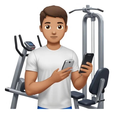 Boy holding phone in focus at gym sticker